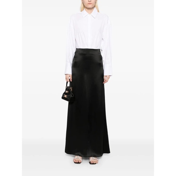 STAUD Dresses & Skirts - Staud Nile Black Satin Maxi Skirt White Button Down Shirt Combo Dress